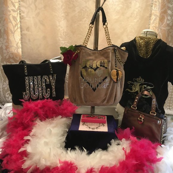 Juicy Couture Handbags - RARE new vintage authentic mocha velvet juicy purse and bracelt set!